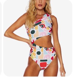 BEACH RIOT Celine One Piece Vibrant Abstract
